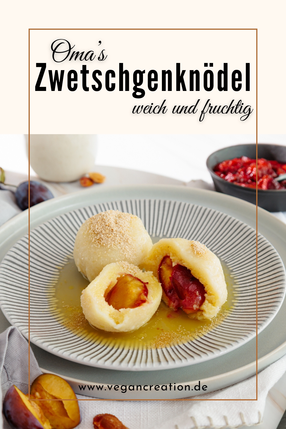 Pinterest Pin Bild mit Zwetschgenknödeln