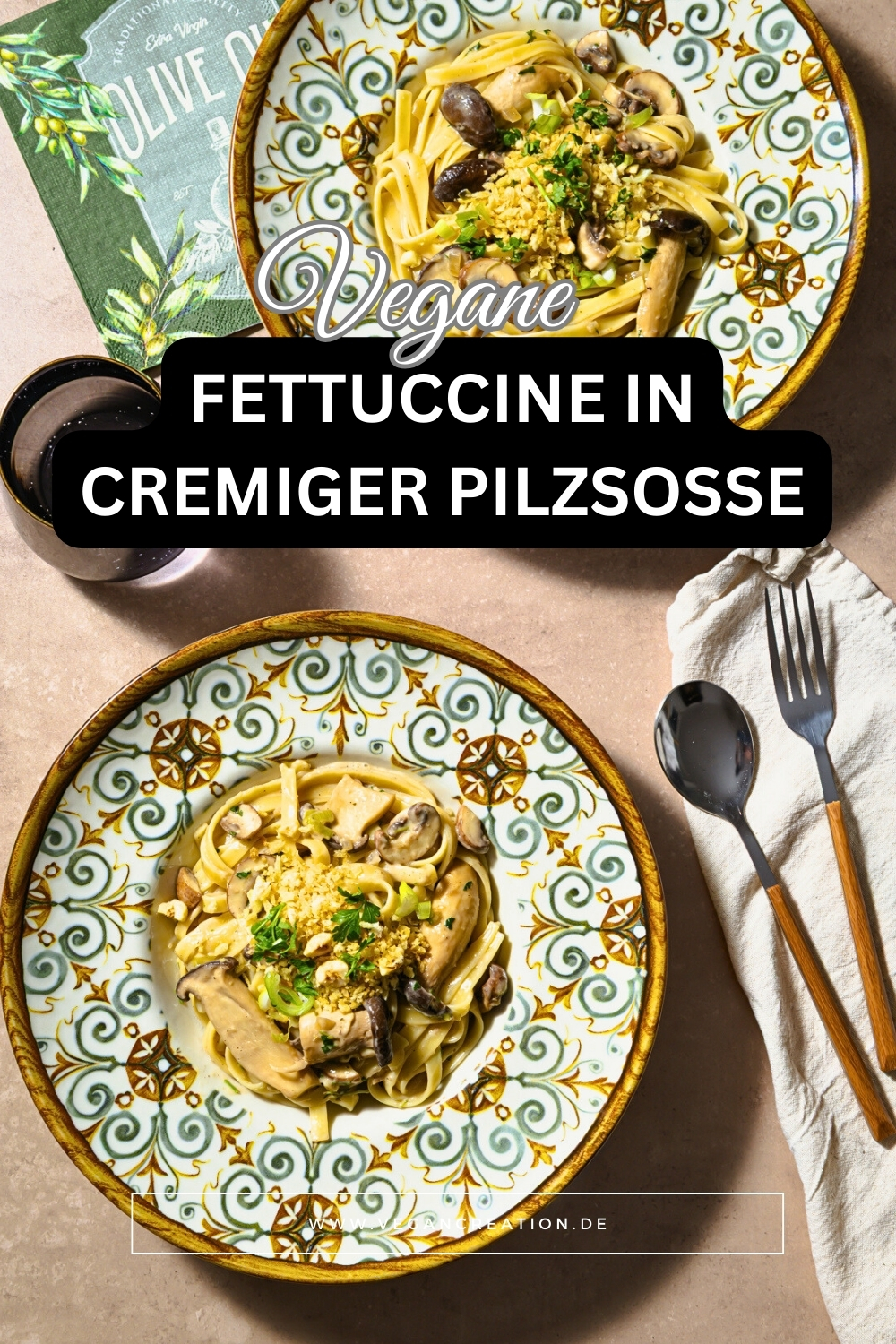 Vegane Fettuccine in cremiger Pilzsoße